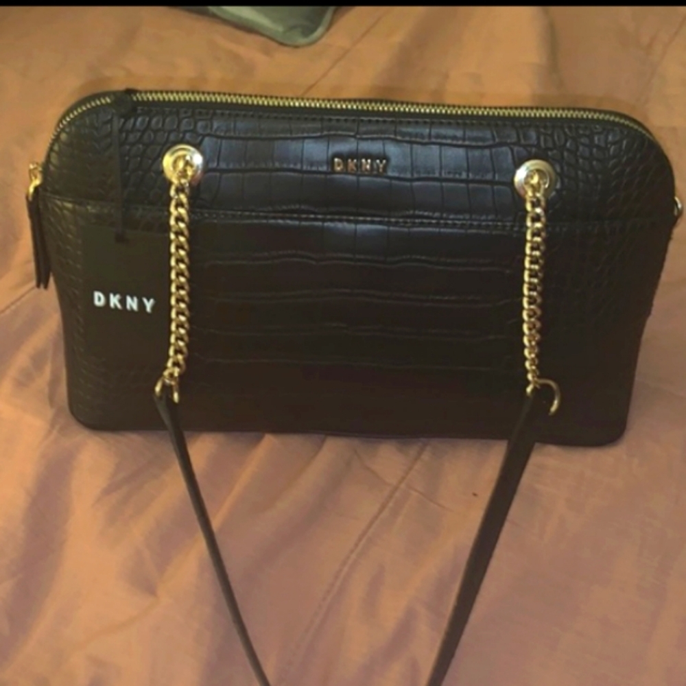 DKNY black croc embossed shoulder bag